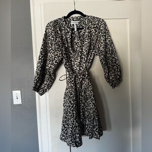 Apiece Apart Black and Cream Floral Long Sleeve Dress